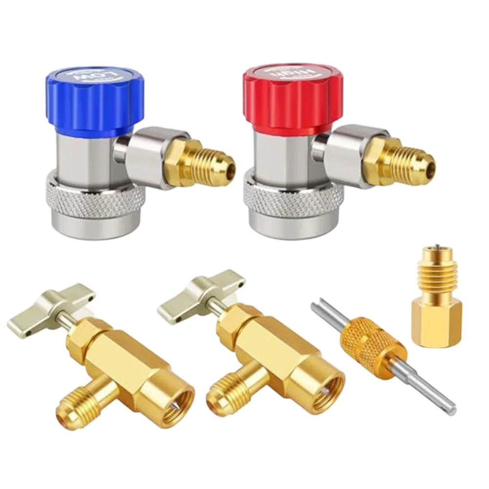 Vacuum Rated Valve Core Removal Tool Quick Connector For R134a Adapter Fittings Kit High Low Pressure Conversion