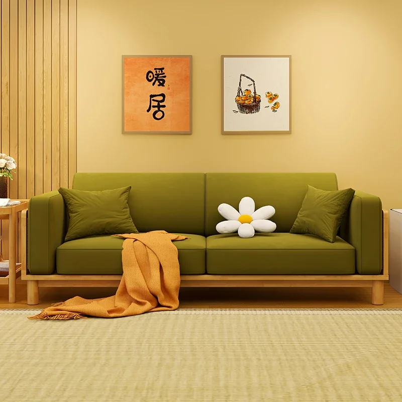 

Диван домашний из ротанга, минималистичный тканевый трехместный диван в японском стиле, мебель для гостиной и гостиной в маленькой квартире