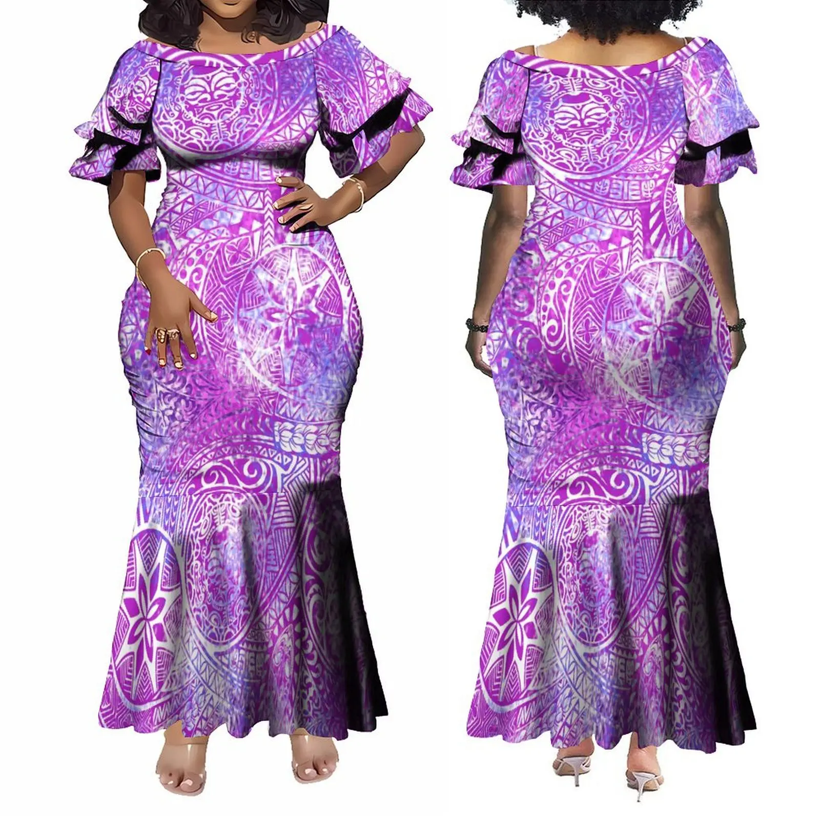 Robe en queue de poisson à motifs personnalisés pour femmes, robe de Rhde style oriental, chemise de rentabilité hawaïenne pour hommes, couple samoan trempé, Hd