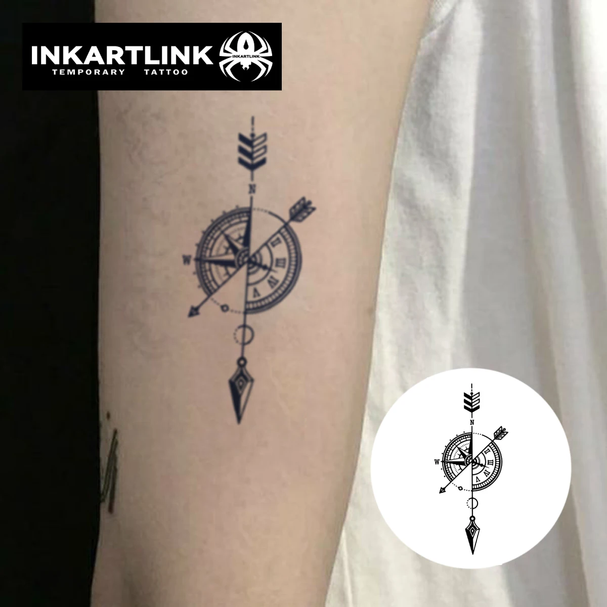 3 pcs Compass and Clock Temporary Tattoo,Lasts To 15 Days New Technology Magic Waterproof Semi Permanent Sticker.