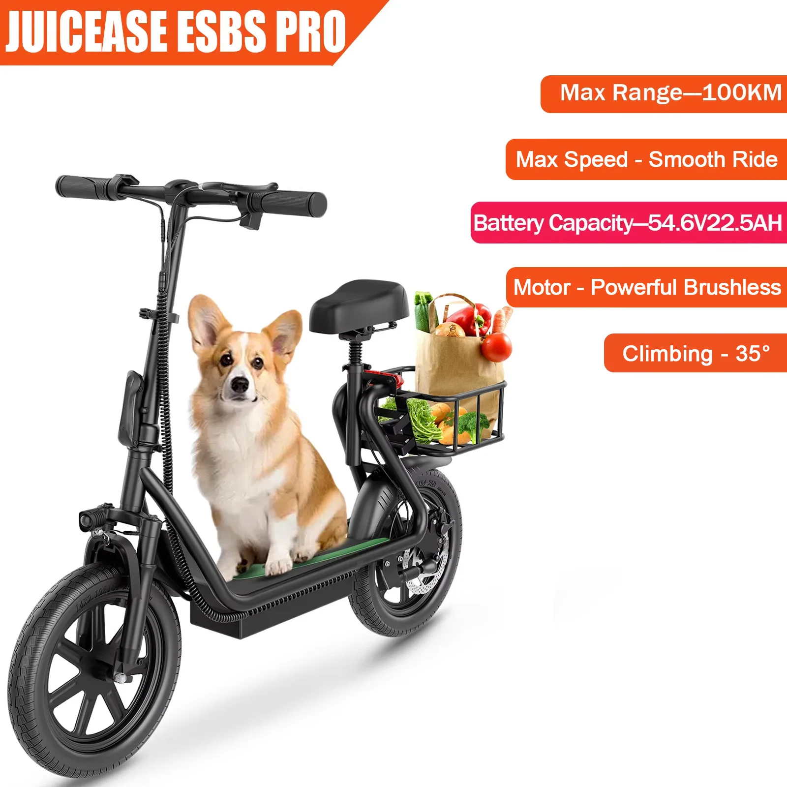 JUICEASE ESBS/ESBSPRO Elektrische Scooter Krachtige Motor 54.6V10.4Ah/22.5Ah Grote Capaciteit Batterij 45/100KM Lange Actieradius 14 Inch E-Scooter