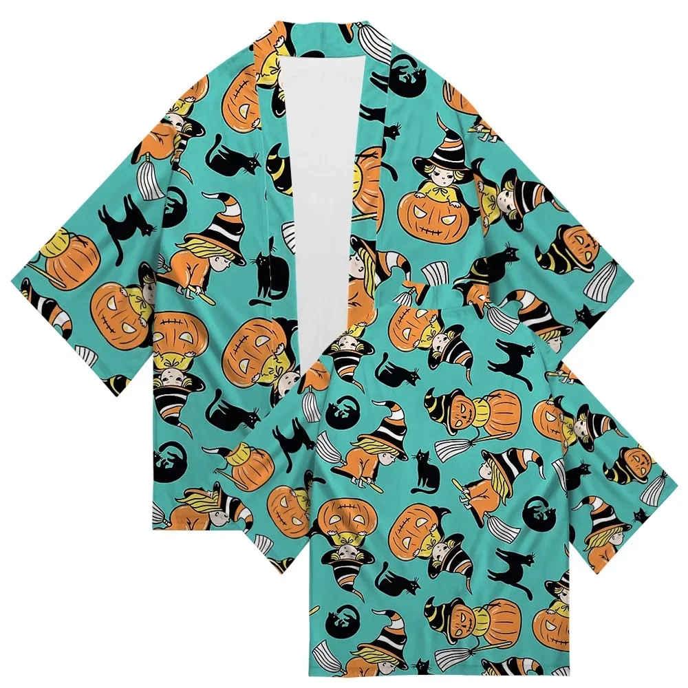 

Halloween themed kimono Men's and women's role-playing jackets Party exclusive clothes Pumpkin patterned cloak Halloween element