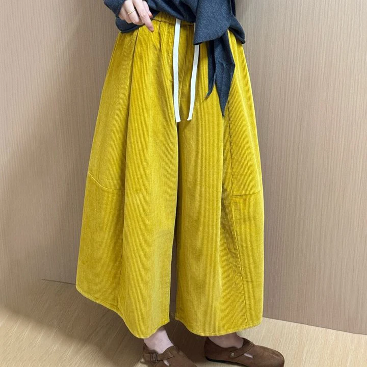 Autumn new Korean version of versatile and thin casual pants women's design sense loose corduroy wide-leg cropped pants