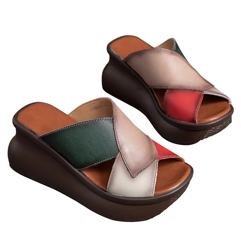 

Summer Slippers Genuine Leather Shoes Handmade Slides Flip Flop on The Platform Clogs for Women Fashion Woman Slipper Fashion