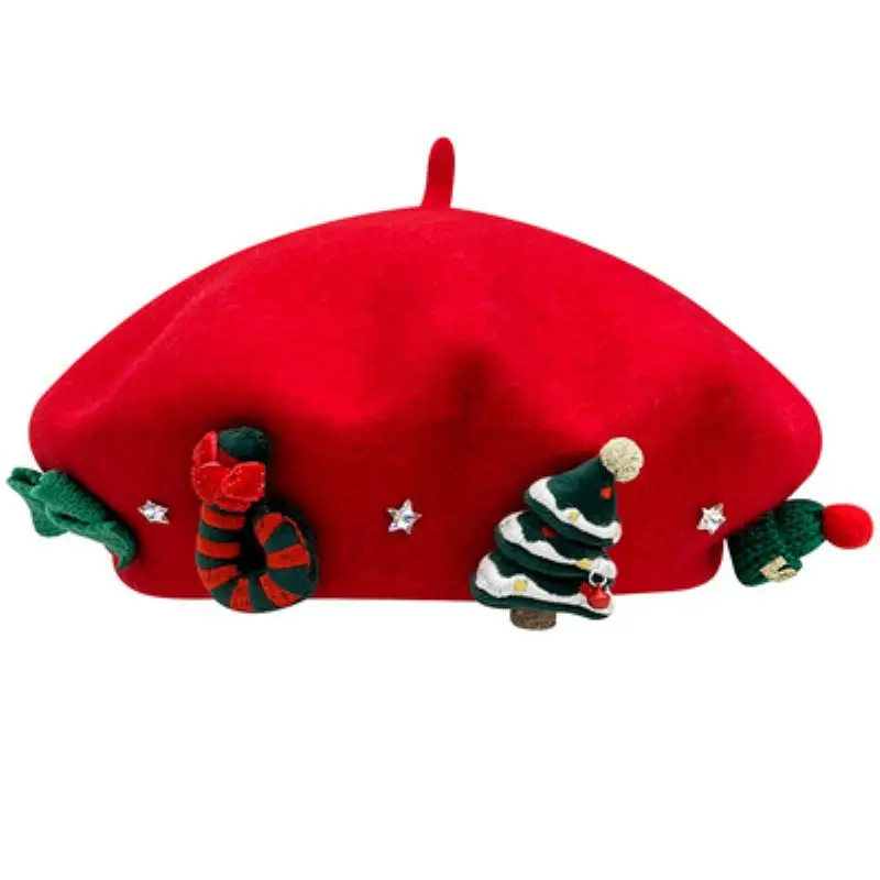 Boina roja Vintage para mujer, gorro de mariposa cálido, gorra de estudiante, sombreros de pintor, gorros navideños, Invierno