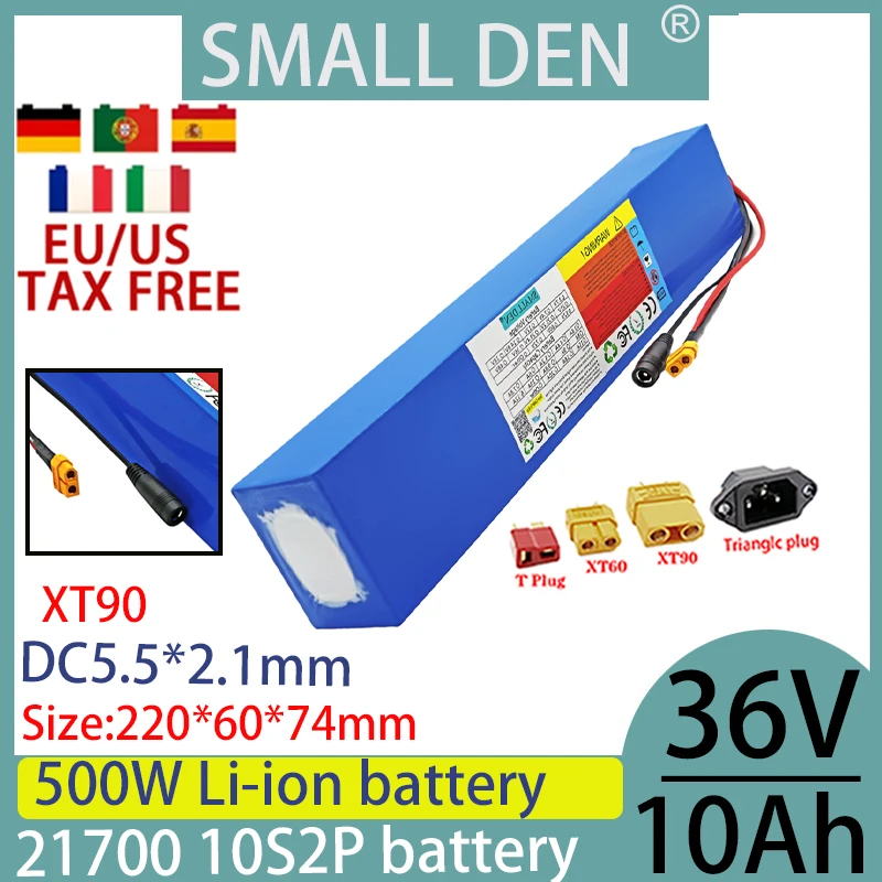 

New 36V 10ah 21700 Lithium Battery Pack 10S2P Bicycle Scooter Motorcycle Built in 400W Large Capacity High Power+2A Charger