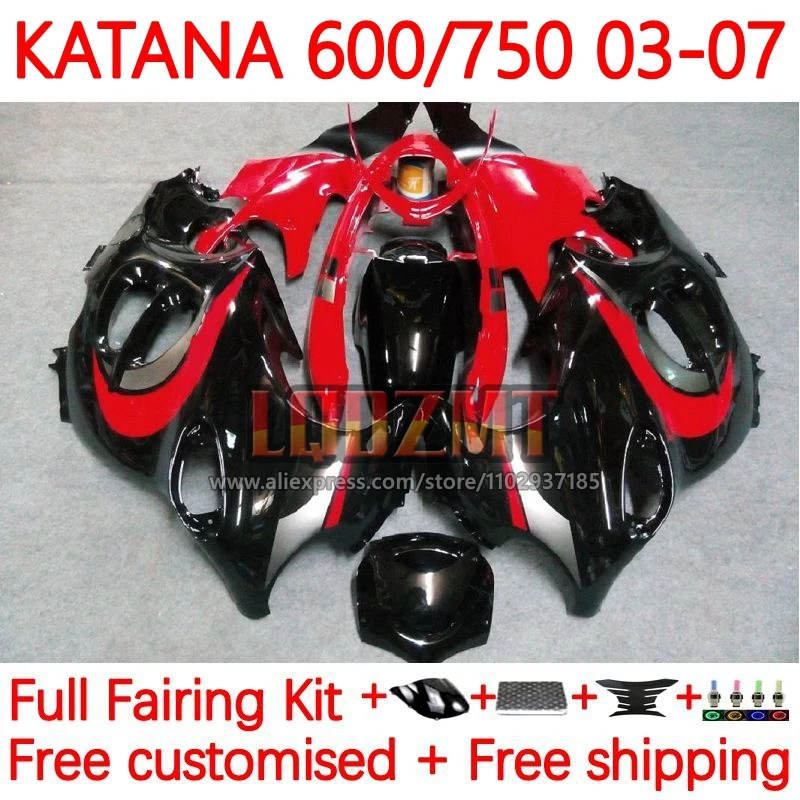 Body For SUZUKI KATANA GSXF 600 750 GSXF600 GSXF750 2003 2004 2005 2006 2007 GSX750F 03 04 05 06 07 Fairing Red black 93No.38