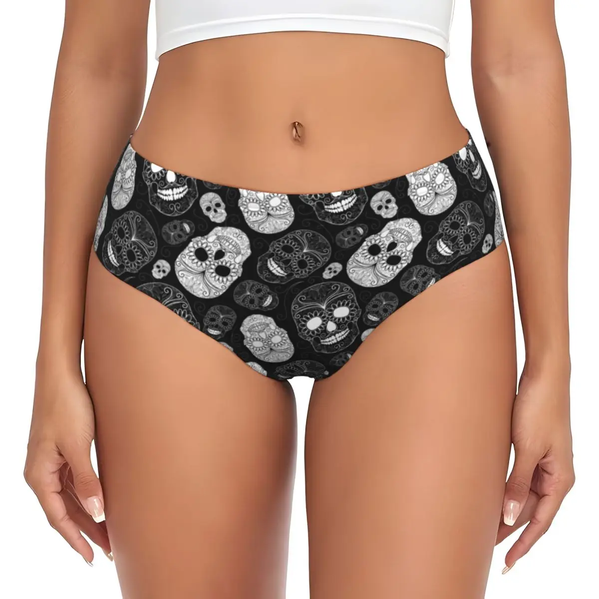 Custom Sugar Skulls Black And White Brief Panties Women Comfort Day of the Dead Gothic Underwear