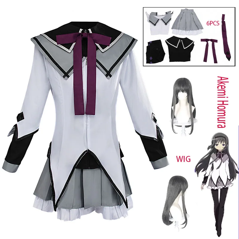 Disfraz de Cosplay de Anime Puella Akemi Homura WHH, Conjunto Completo con Top, Falda y Accesorios, para Juego de Roles, Fiesta de Halloween, para Mujeres