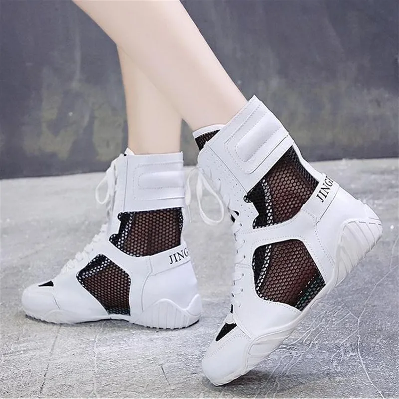 Ladies Canvas Shoes Autumn Lace Up Platform Female Mesh Sneakers Breathable Fishnet Patch Casual Women\'s Sport boots