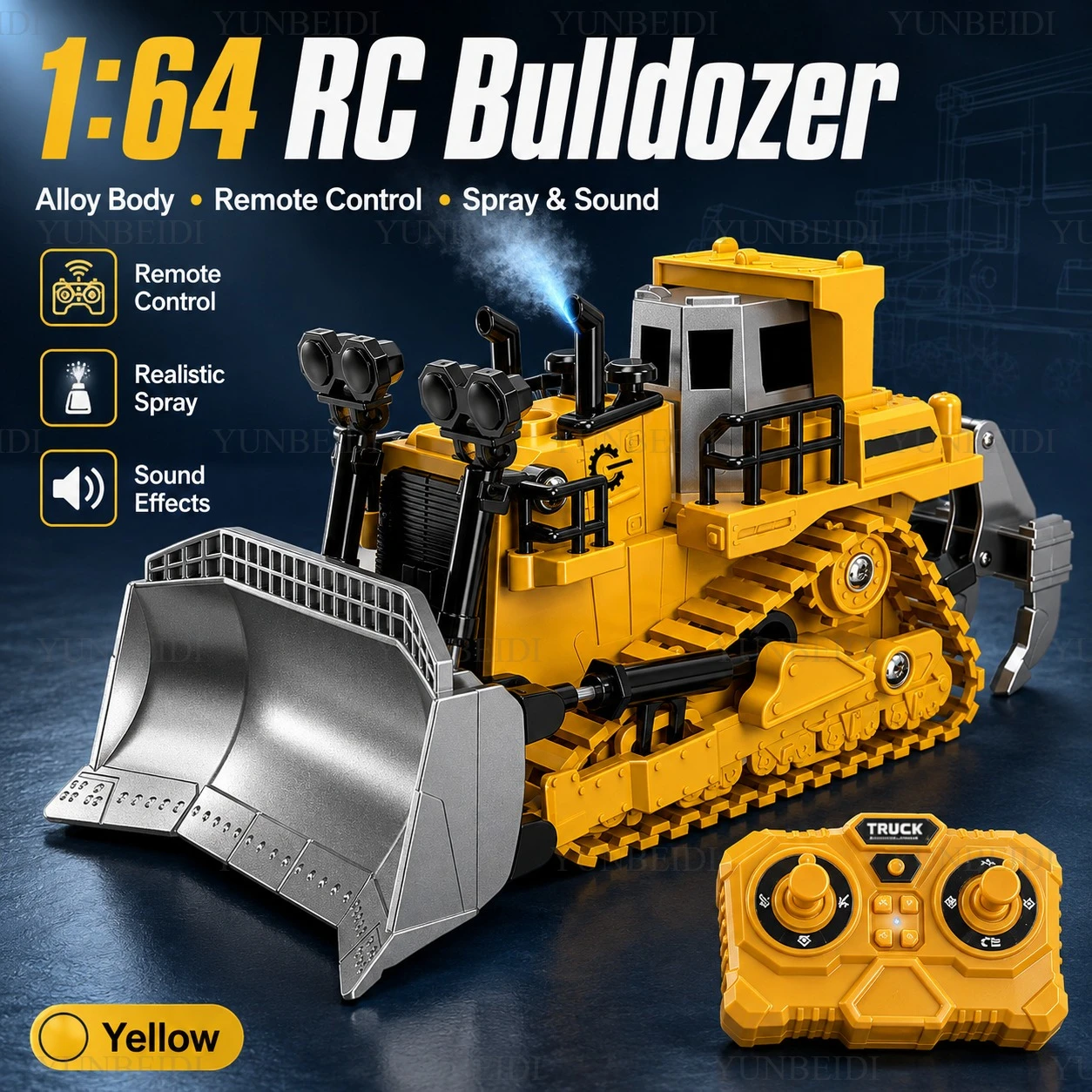 1/64 Remote Control Alloy Bulldozer Desktop Game 2.4GHz Remote Control Engineering Mini Bulldozer Children's Toy Christmas Gifts