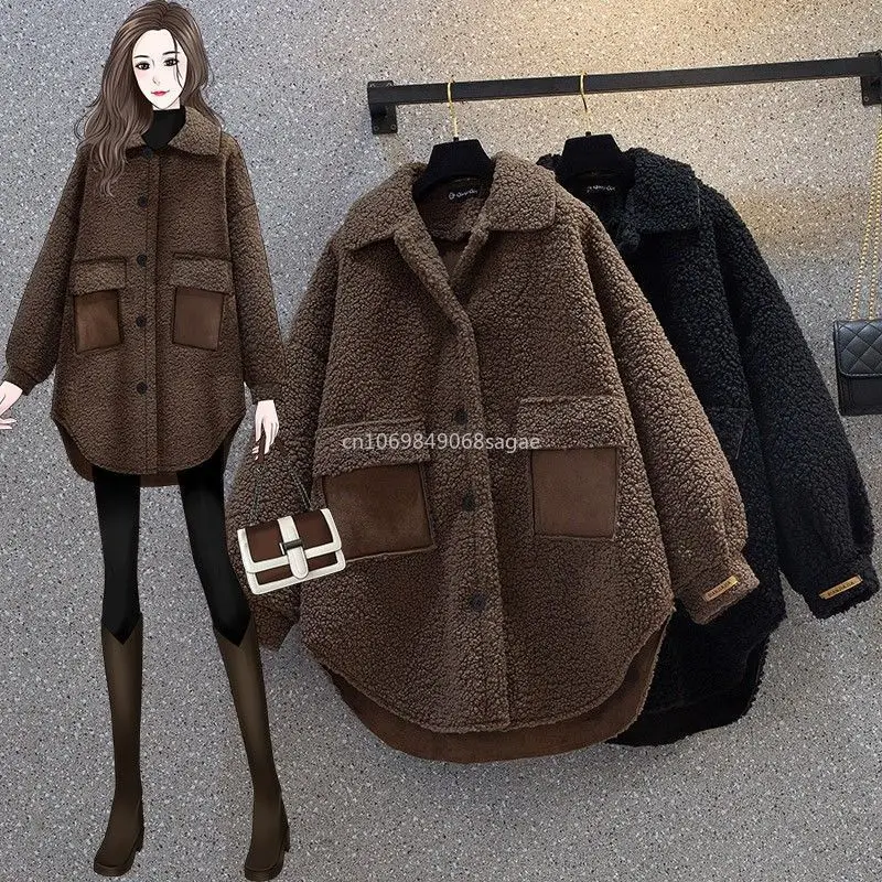 

Large Size Women's Clothing Autumn and Winter Fat Sister Was Thin Thickened Lamb Wool Chic Design Coat Chamarras Para Mujer