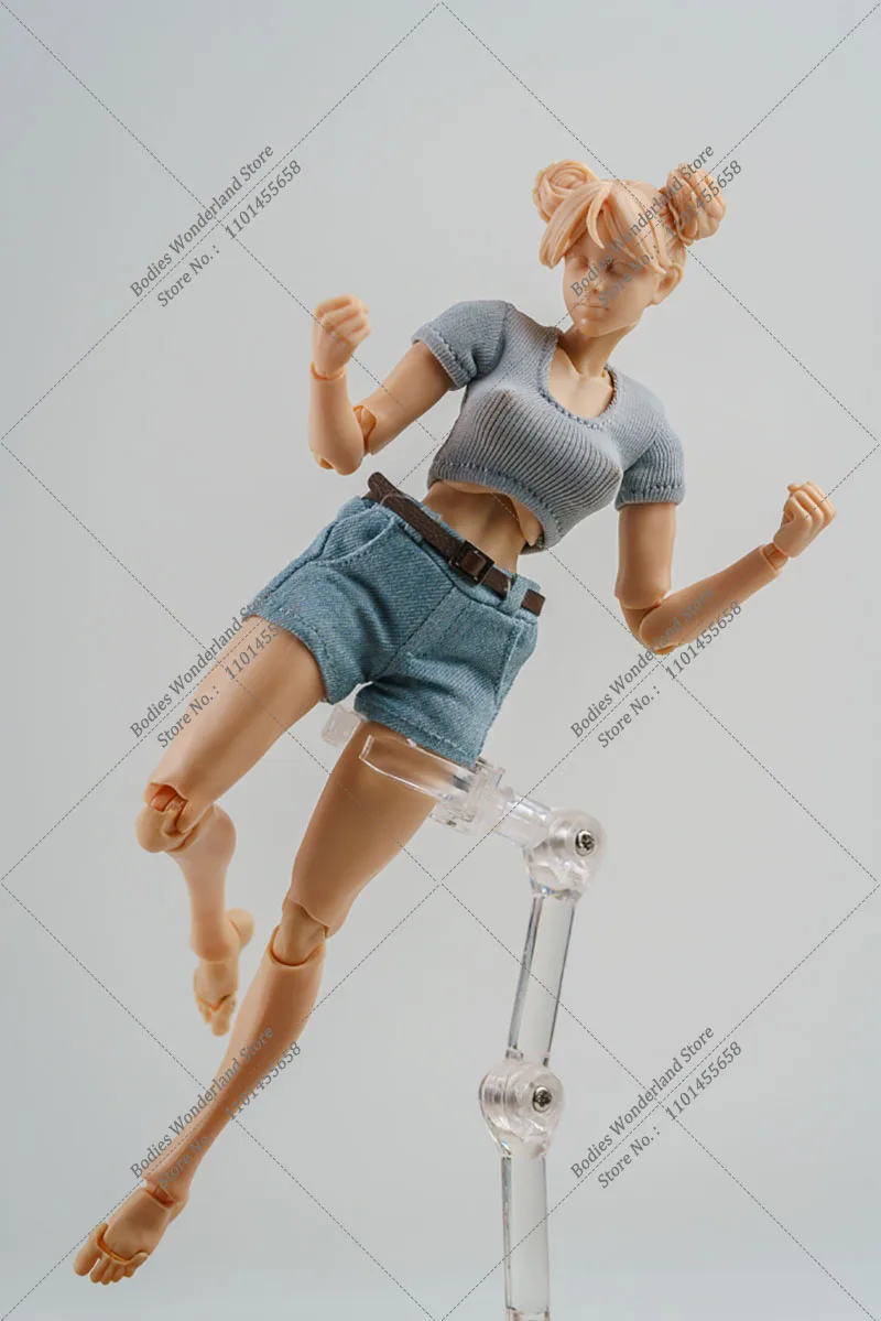 Multicolour 1/12 U-neck Tight T-shirt Loose Casual Denim Shorts Set for 6” Romankey X COWL Mobile Suit Girl Anime Action Figure