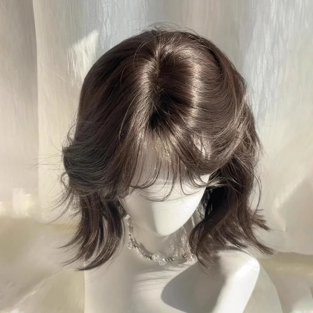 الاصطناعية قصيرة متموجة شعر مستعار أسود بني مع الانفجارات رقيق المرأة لوليتا شعر مستعار تأثيري مقاومة للحرارة للحزب اليومي #5