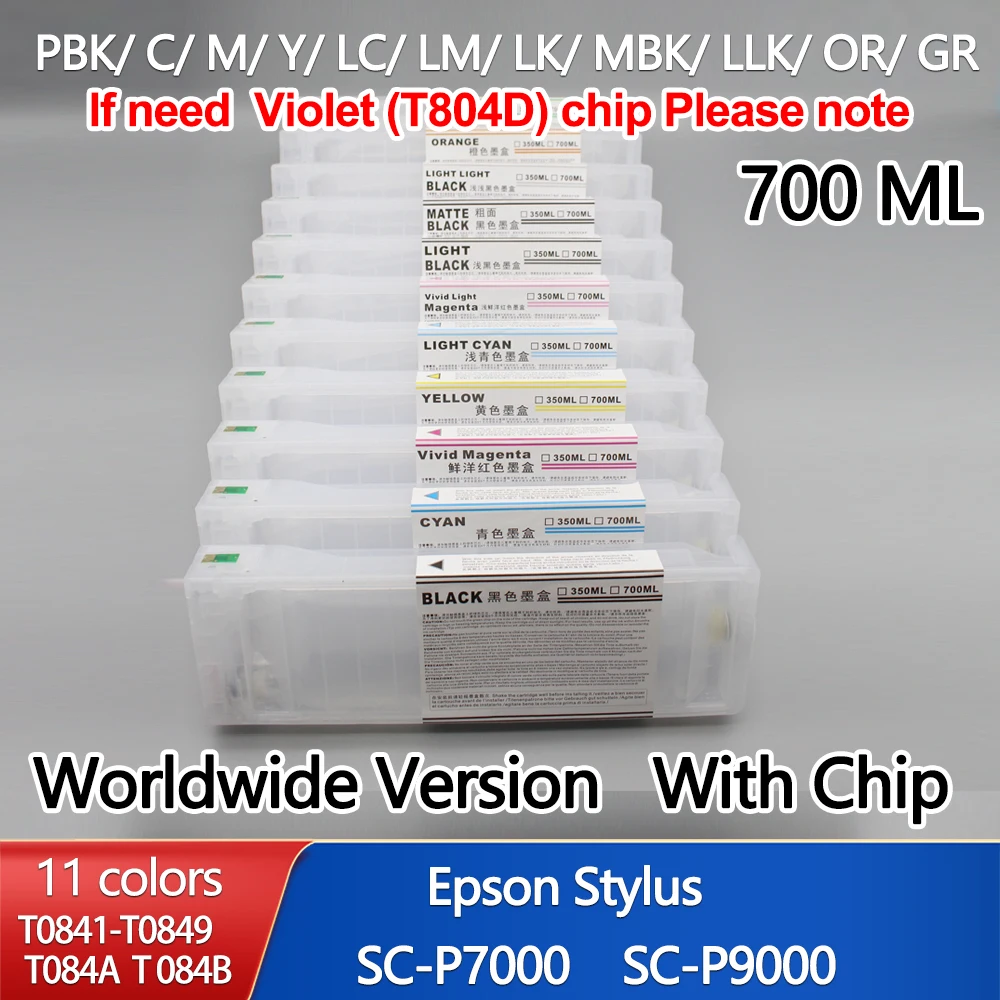 

Worldwide Version T8041-T8049 T804A T804B 11 Colors 700ml Refillable Ink Cartridges with Chips For Epson Surecolor P8000 P6000