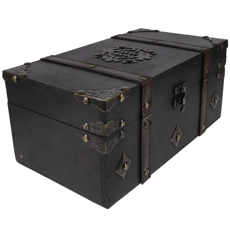 

Wooden Pirate Jewelry Box Retro Small Trinket Box Treasure Chest Hasp Box Sundries Storage Container Tabletop Organizer