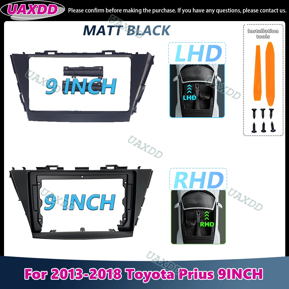 UAXDD 9 Inch Car Frame Fascia Adapter For Toyota Prius Plus V Alpha 2013-2018 Android Radio Dash Fitting Panel Kit Cable Video
