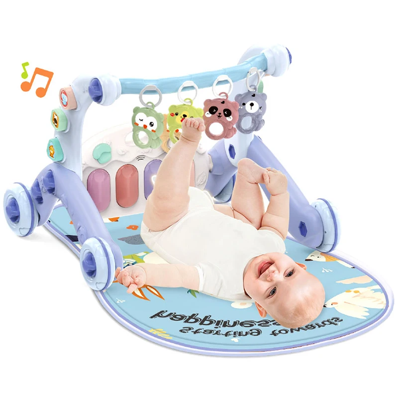 折りたたみ式ベビーフィットネススタンド音楽プレイジム6 in 1多機能新生児ピアノクロールブランケットペダルおもちゃ幼児ウォーカートロリー
