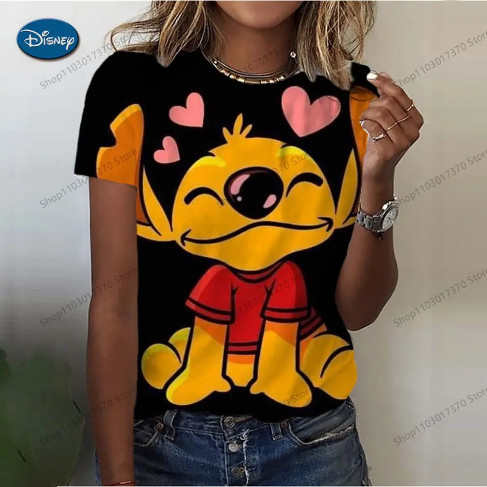 Camiseta con estampado de cabeza de Minnie Mouse de Disney, Tops informales de cuello redondo de dibujos animados, ropa para bebés, niños y niñas,