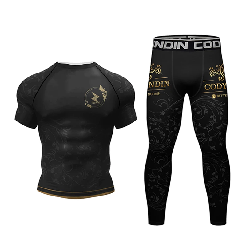 Nowe koszulki koszulka kompresyjna MMA MMA bokserskie koszulki Rashguard + spodnie męskie Jiu Jitsu koszulki bokserskie BJJ spodenki Muay Thai