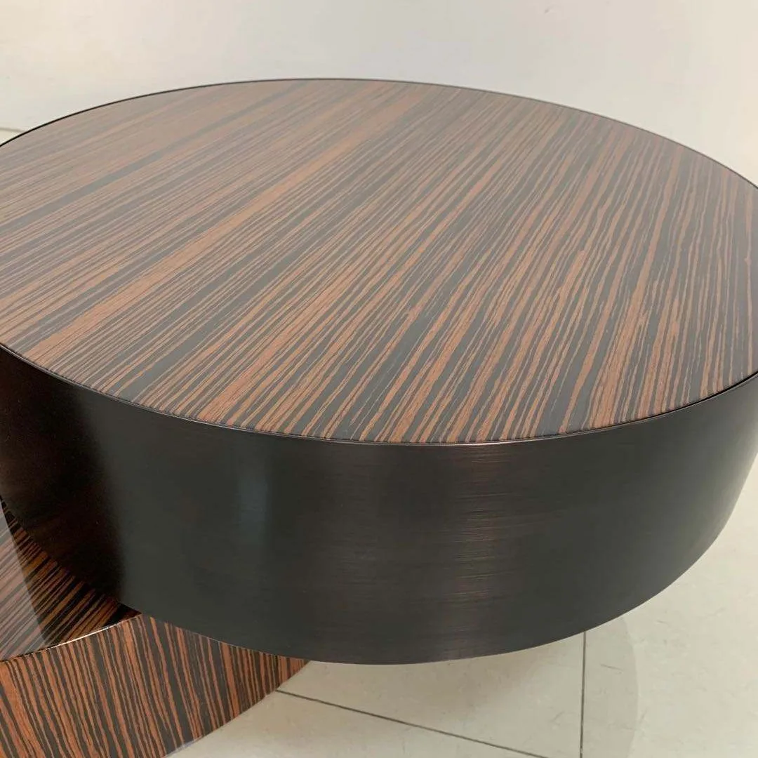 Custom stainless steel glass surface furniture Italian copper round glass top living room double rotating coffee table
