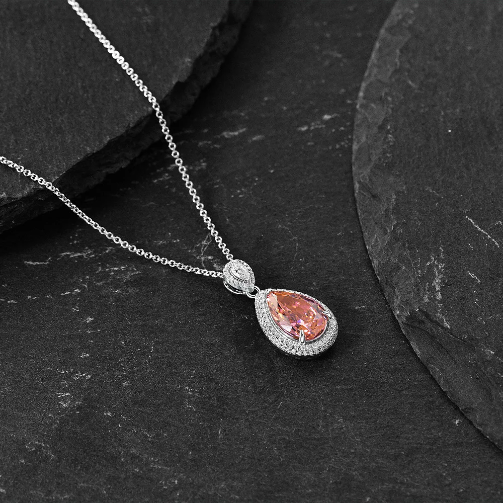New S925 Silver Color Papalacha 4-carat Egg Shaped 9 * 14 Diamond Ice Flower Cutting Pendant Versatile Women's Wedding Jewelry