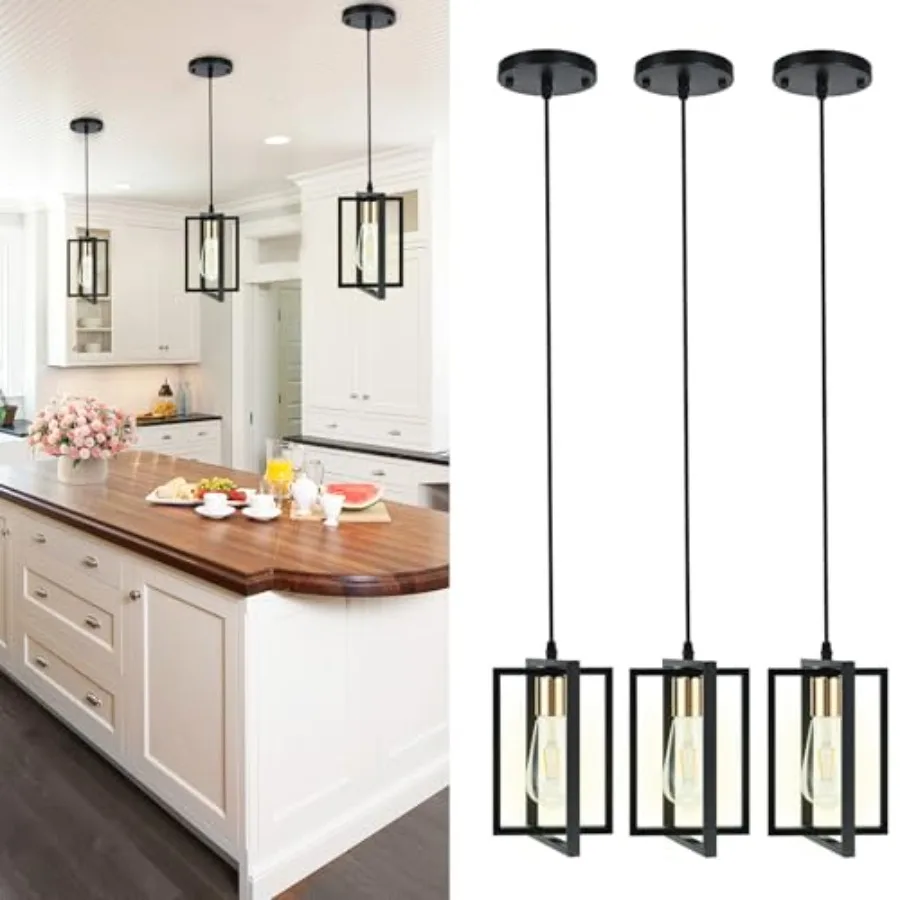 

3 Pack Black Pendant Lights Kitchen Island Industrial Island Lights for Kitchen with Durable Metal Shades Kitchen Island Lighti