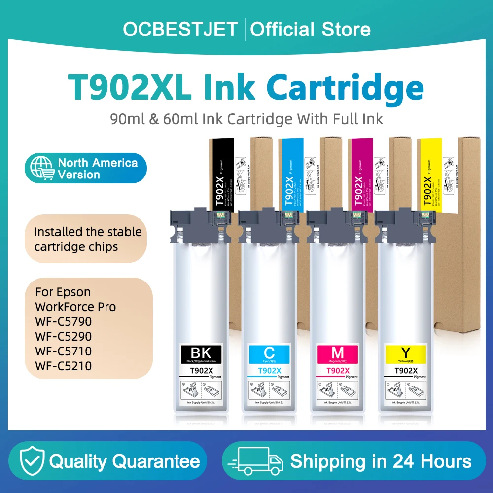 

For Epson T902 T902XL Replacement Ink Pack For WorkForce Pro WF-C5790 WF-C5290 WF-C5710 WF-C5210 Printer Ink Cartridge