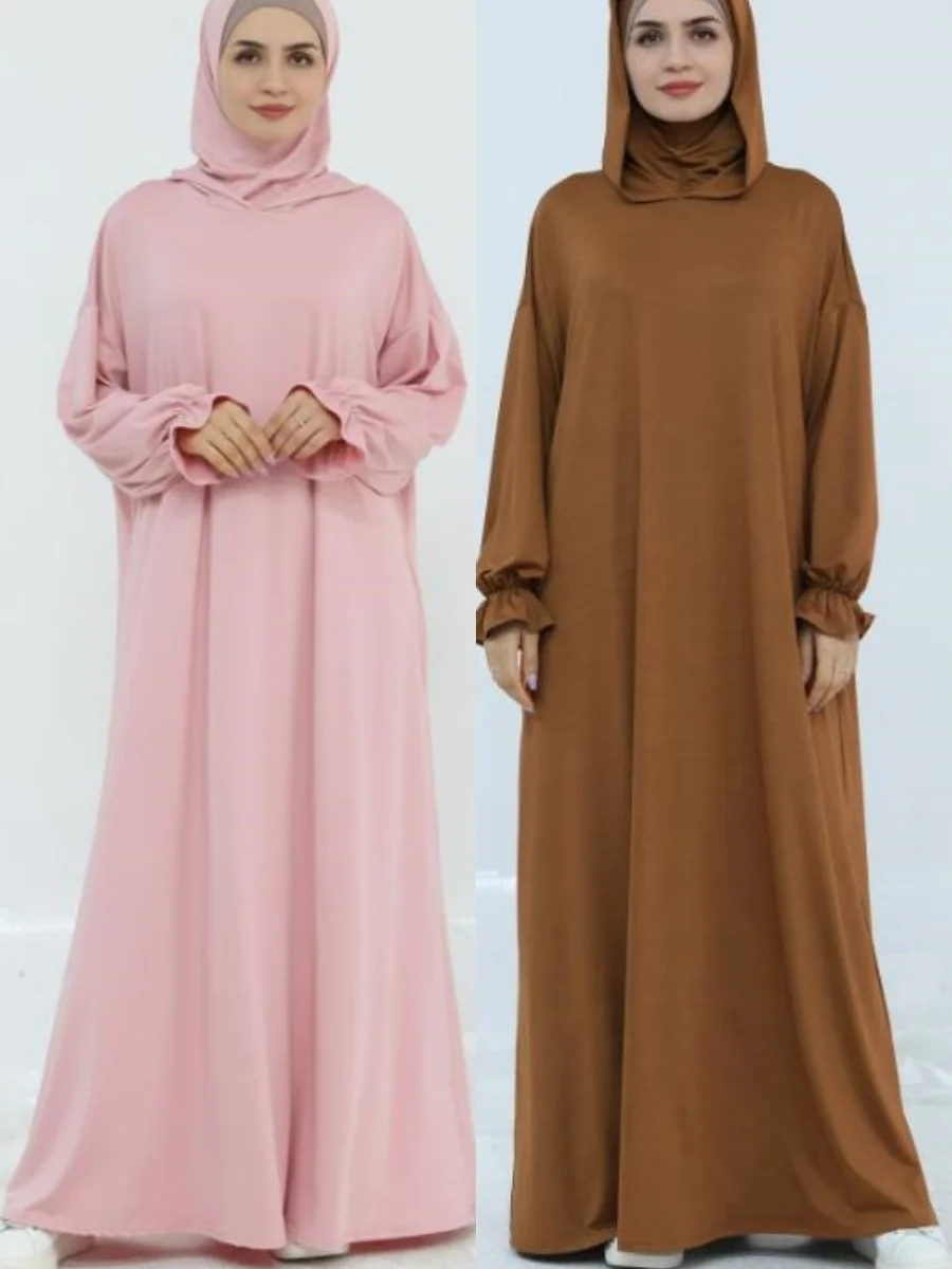 

Muslim Women Dubai Abaya Long Dress Modest Solid double-layer Hood Prayer Plus Robe Kaftan Femme African Dress Islam Clothing