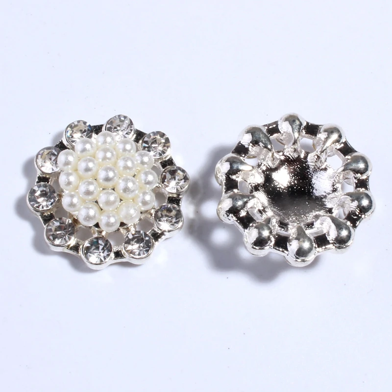 10PCS 20MM Chic Pearls Rhinestone Buttons For Wedding Decoration Silver Crystal Buttons For Clothing