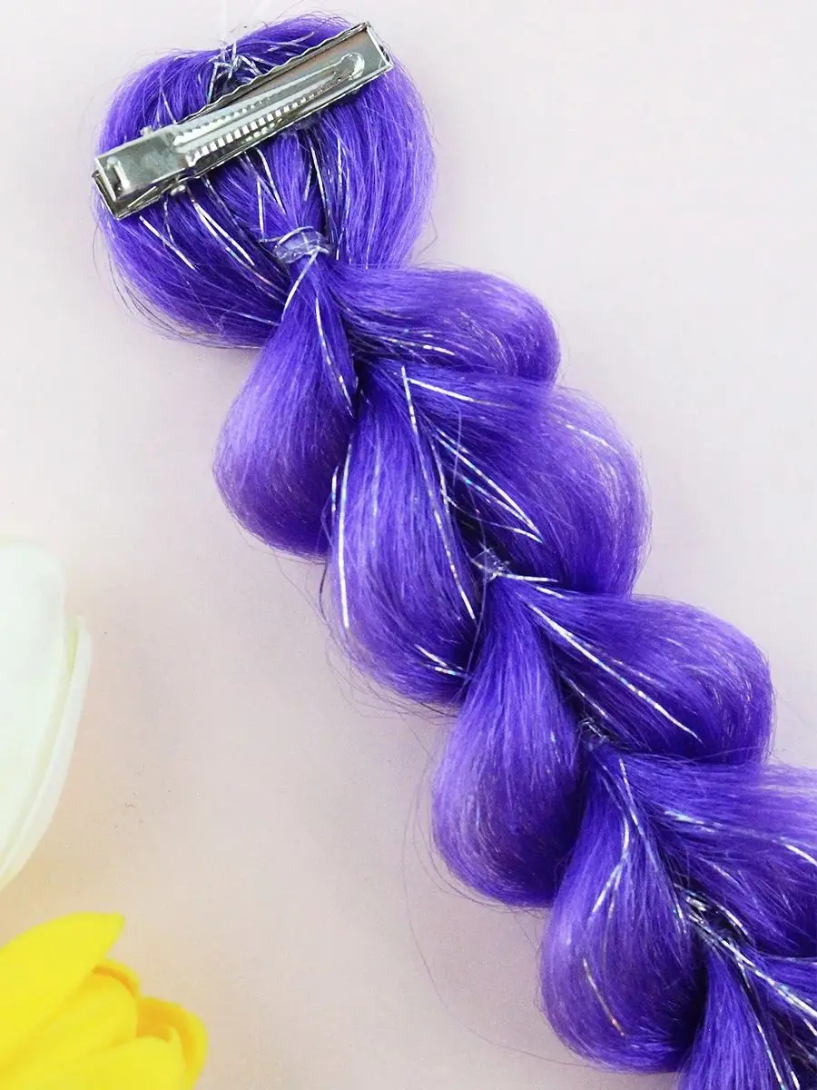 Anxin Marken-Kunstfaser-Perücken: Lila Pailletten- und Strass-Geflochtene Perücken, Haarverlängerungen, Party- und Festival-Cosplay-Styling Haaraccessoires – Detail 1