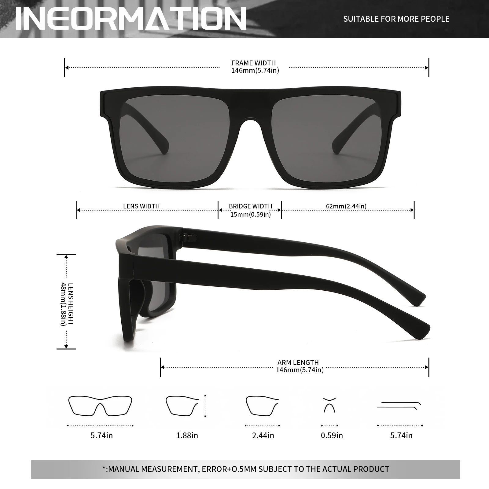 Classic Square Fashion Sports Sunglasses - Patterned Temples, Unisex for Cycling, Hiking, Travel - Perfect Gift image 5