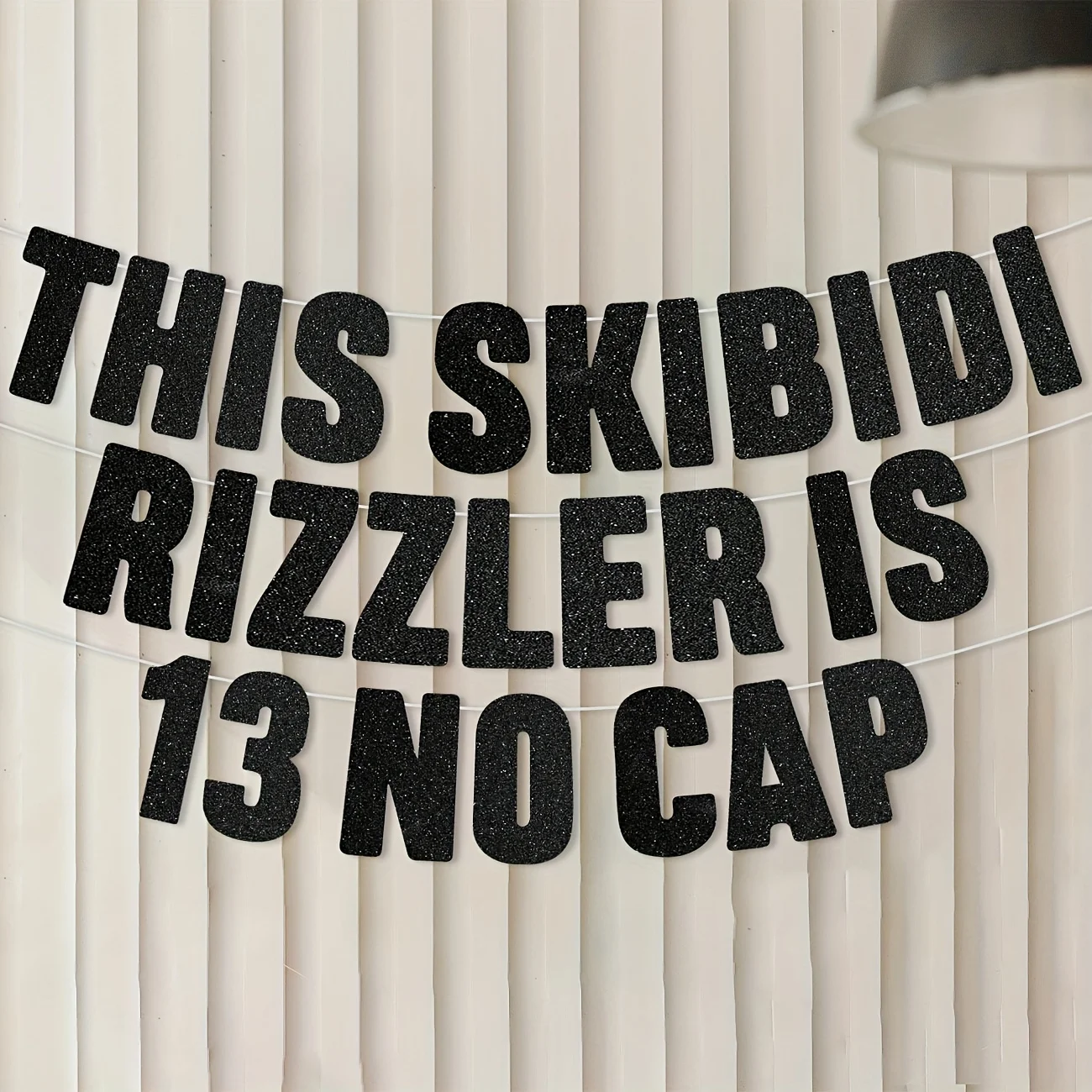 Feliz 13 cumpleaños Decoración Este Skibidi Rizzler es 13 Sin gorra Banner con purpurina negra, divertido Zoomer Gen Z Slang 13o cumpleaños