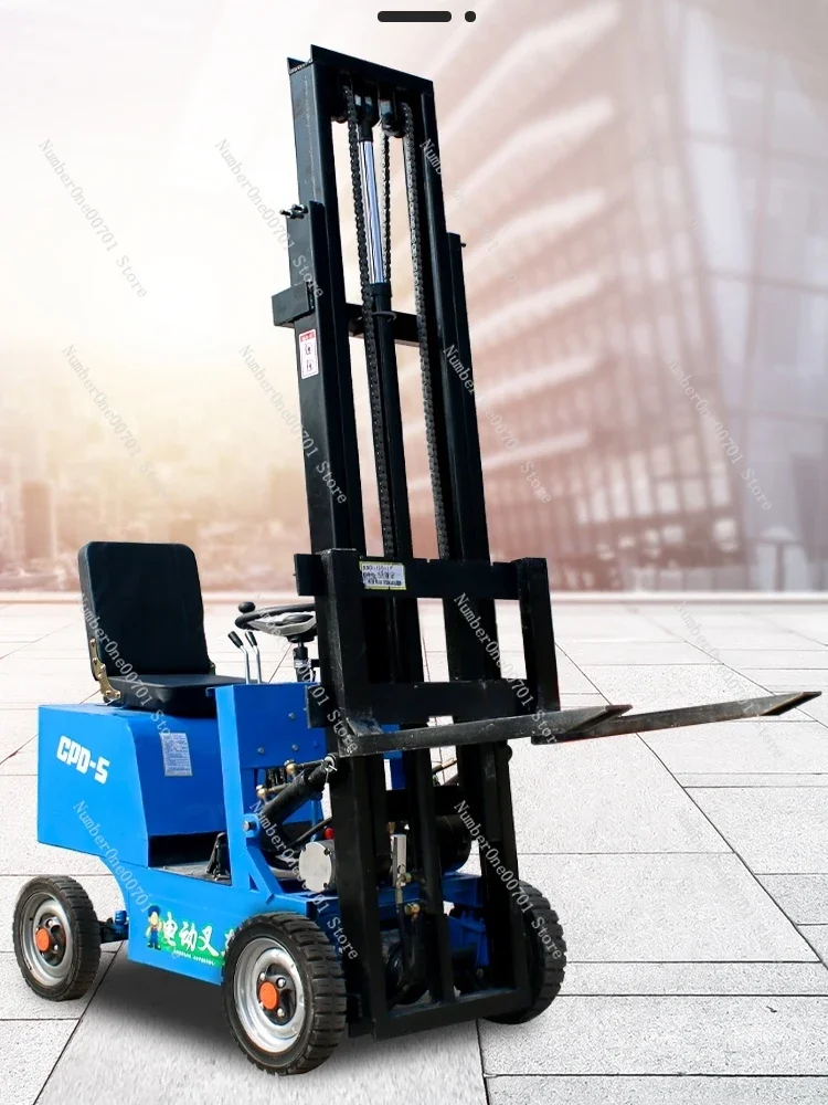 Small Electric Simple Forklift Vehicle-Mounted 1 Ton Four-Wheel Stacker Hydraulic Lifting Household Loader Truck