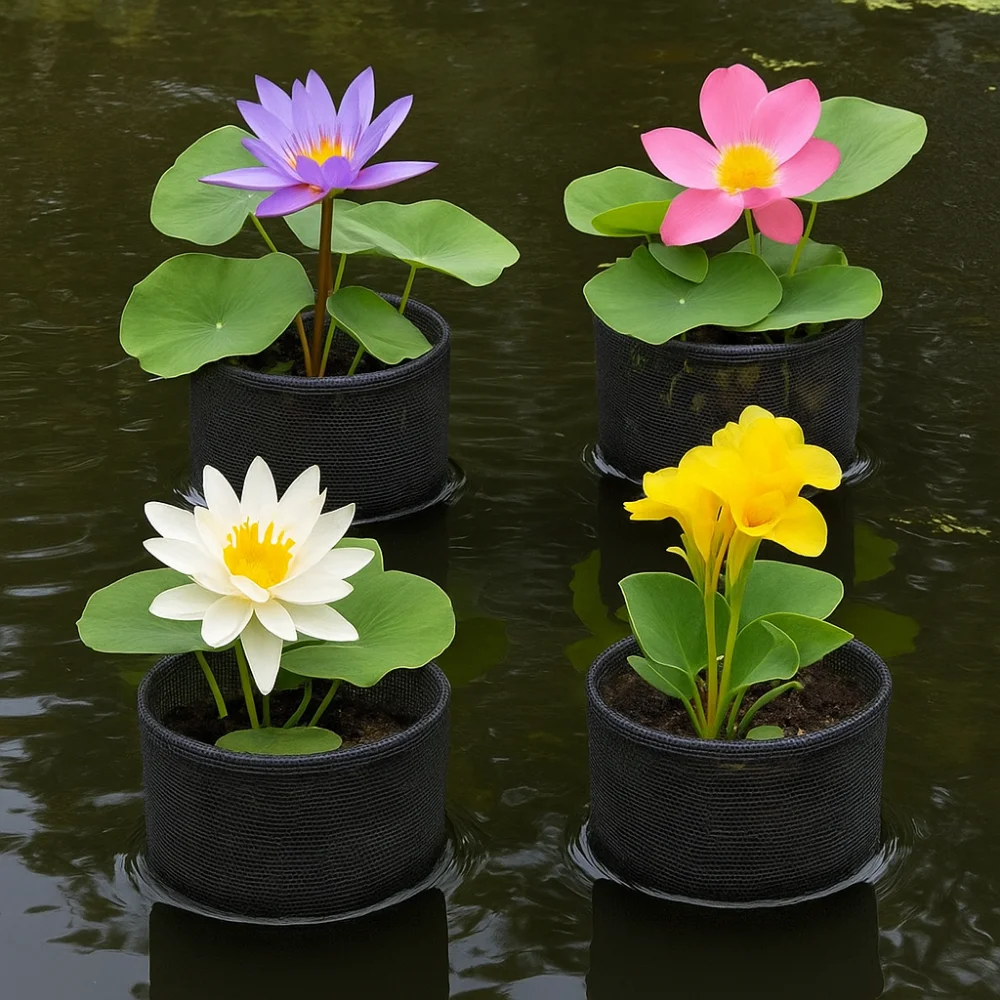 

4Pcs Breathable Mesh Pond Plant Baskets Reusable Enhanced Root Hydration Aquatic Planting Bags Square/Round Multi-purpose