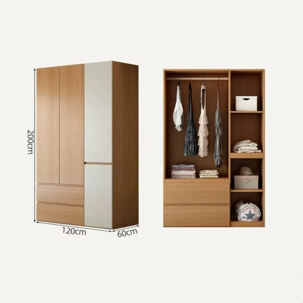 Custom Bedroom Furniture Modern Doors Wooden Wardrobe with 4 Drawers White for Nature Style Bedroom Storage Solution