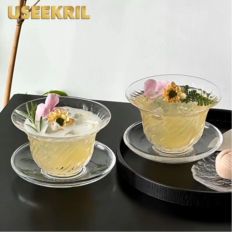 

Chinese-style Ice Glass Cup Glacier Pattern Beverage Cups Gongfu Teacup Cold Brew Coffee Glasses Cup Ice Pattern Cocktail Glass