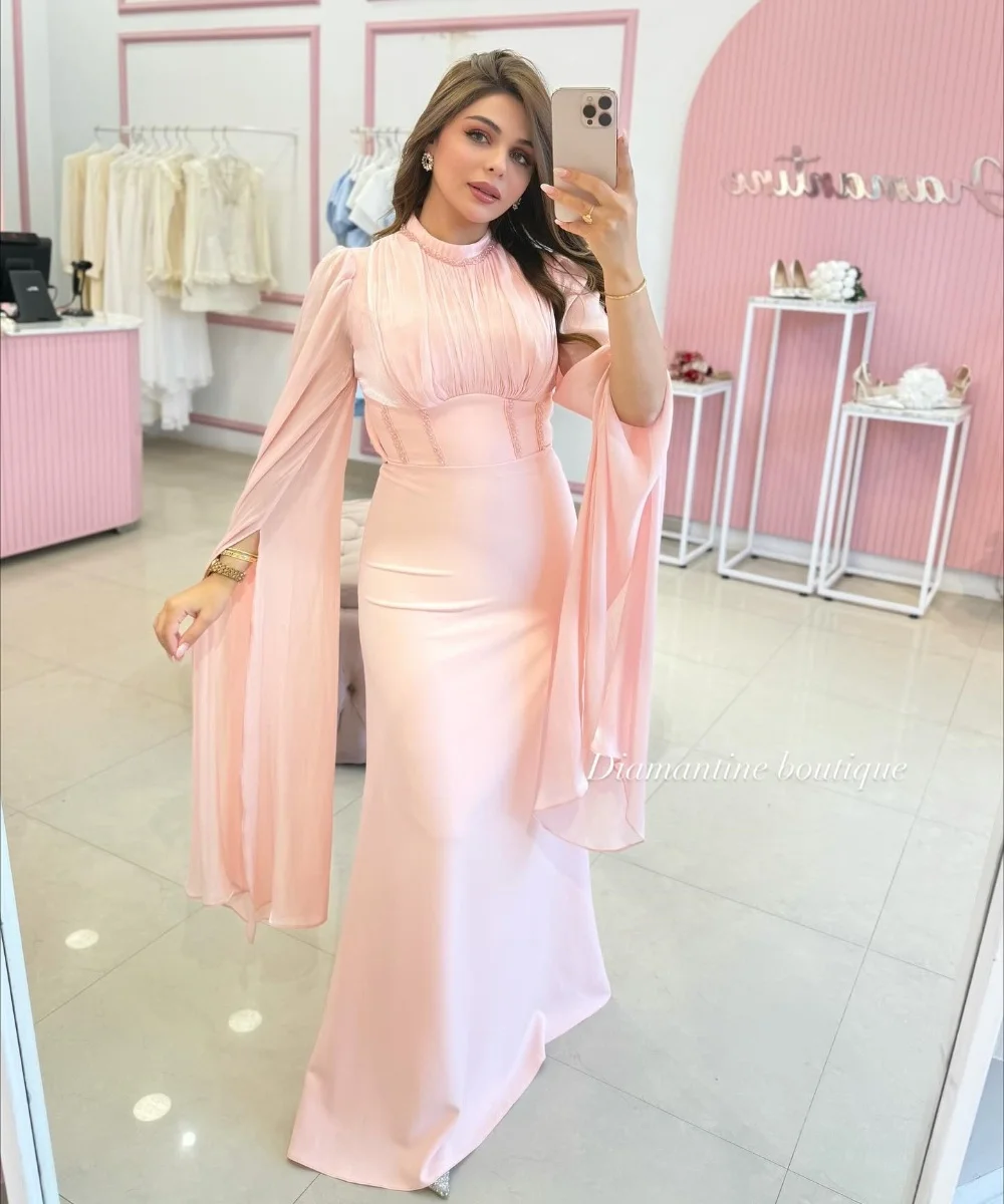 Customized Exquisite Jersey Pleat Trumpet O-Neck Long Dresses Bespoke Occasion Evening High Quality Chinese Style