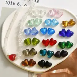 10Pcs 12mm Heart Shape Foiled Lampwork Glass Beads Charms for Jewelry Making Finding Supplies DIY Bracelet Earring Accessories