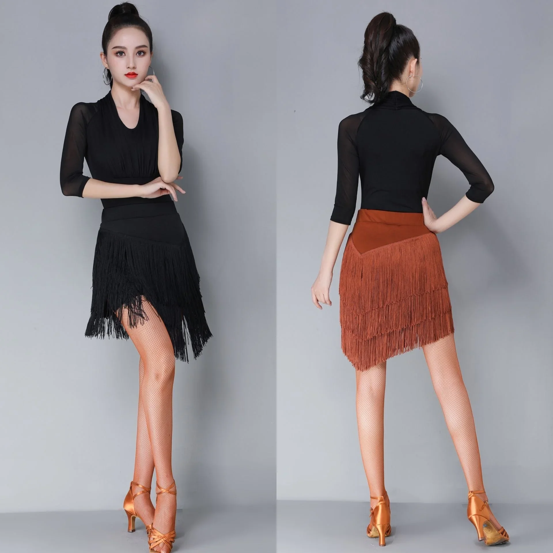 Latin Dance Rok Nieuwe Oefenjurk Vrouwelijke Volwassen Halve Rok Rok Rok Rok Onderkant Jurk Wedstrijd Dansvoorstelling Jurk