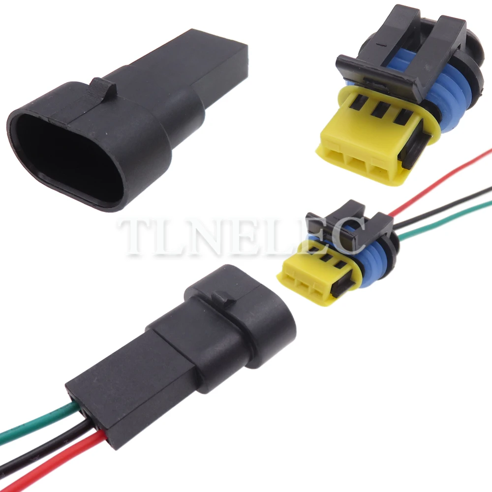 Enchufe impermeable para automóvil de 3 pines con cables, conectores sellados, 15336029