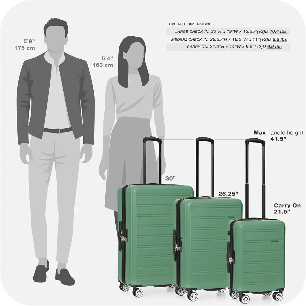 Green 21 Travel Select Snowcreek Expandable Spinner Luggage with USB Port