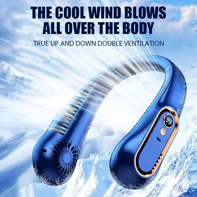Ventilador portátil de pescoço sem pás com carregamento USB, 5 velocidades e display LED