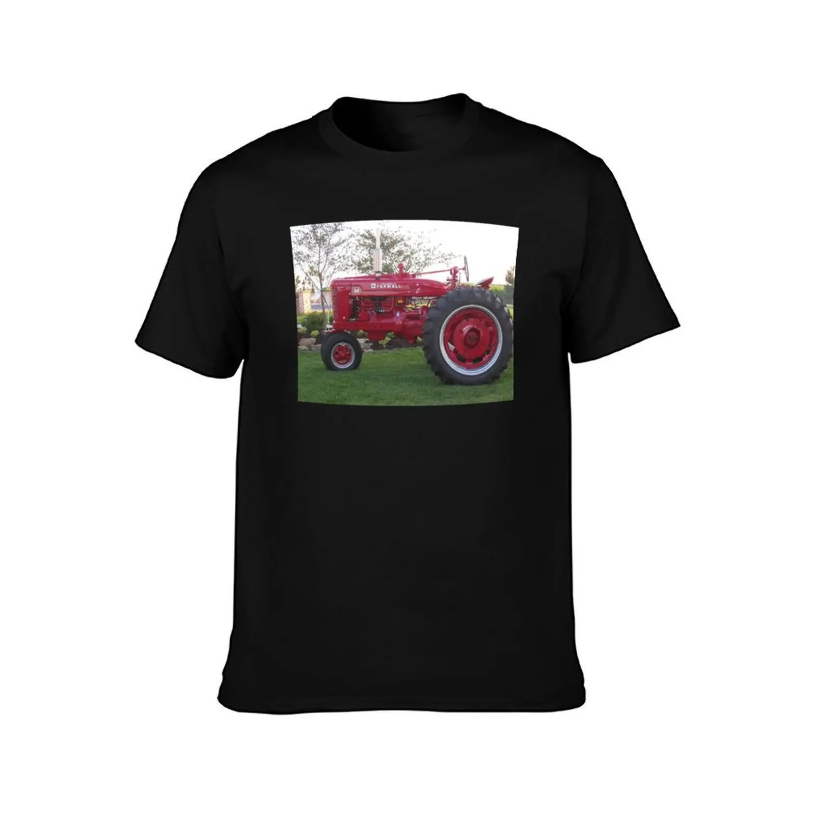 Farmall M Tractor Postcard T-Shirt, Summer Casual Cotton Tee, Oversized Streetwear Tops, Vintage Graphic Print, Unisex Men Women