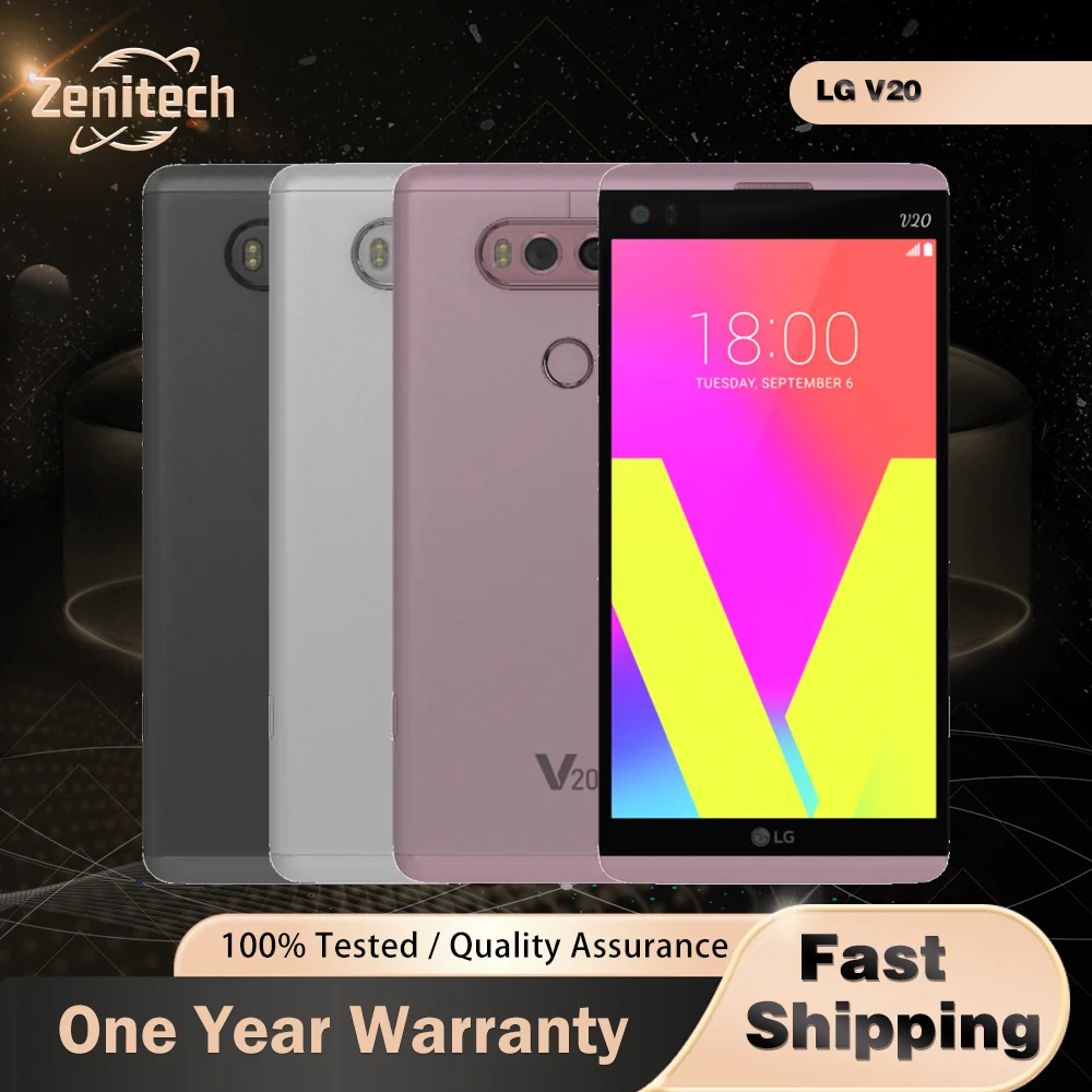 الأصلي LG V20 4GB RAM 64GB ROM المحمول بصمة أندرويد شريحة واحدة/مزدوجة 5.7 ''16MP + 8MP كاميرا 4G LTE LG V20 الهاتف