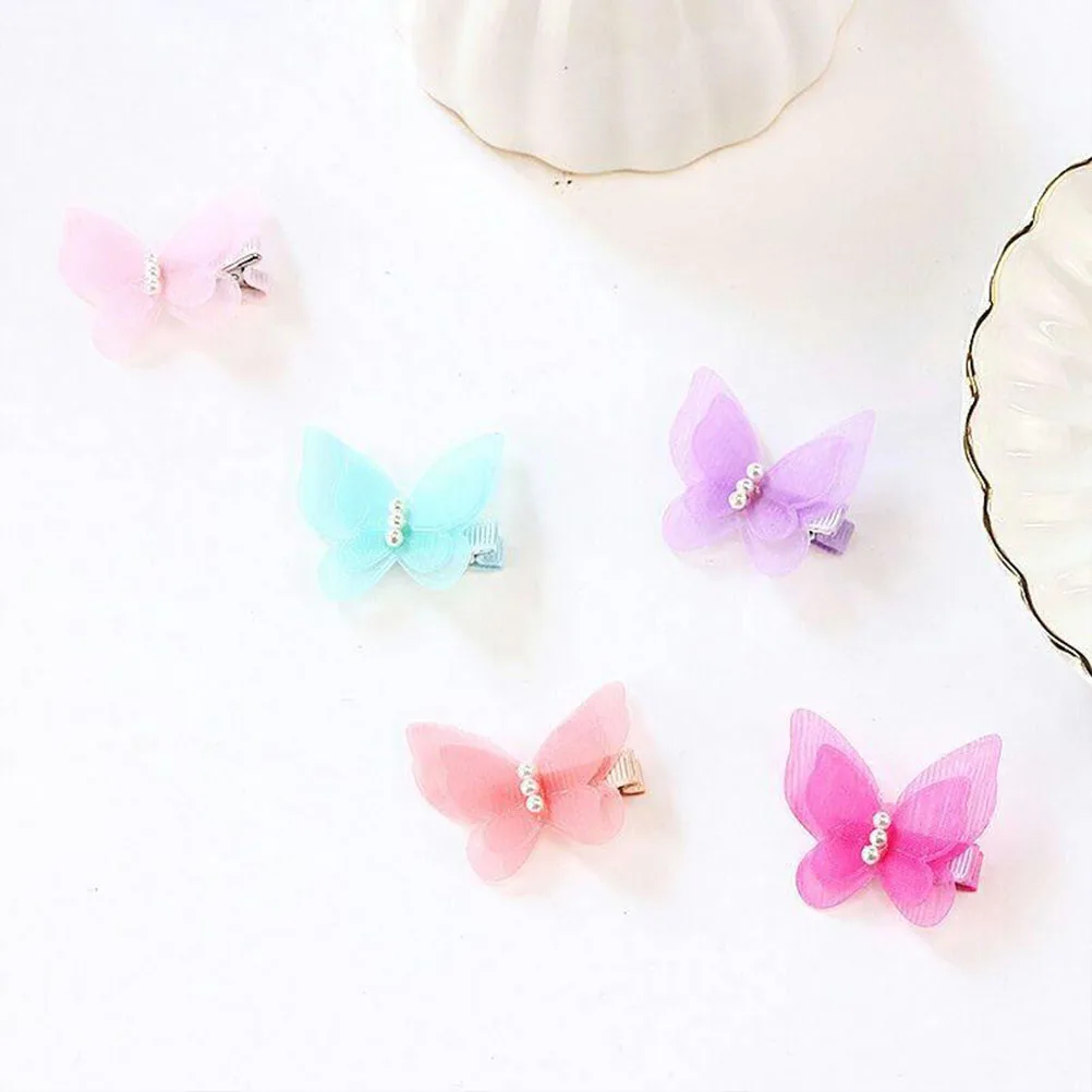 

6pcs Pearl Bowknot Hair Clips Chiffon Children'S Head Decoration Elegant Barrette For Girls Party Wear Dress Up Gift