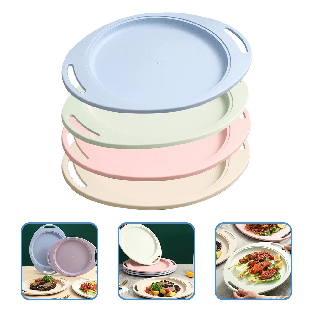 

4pcs Western Dinner Plates Deep Splatter Resistant Thick Wheat Dishware for Dessert Pizza Food Serving Household Restaurant
