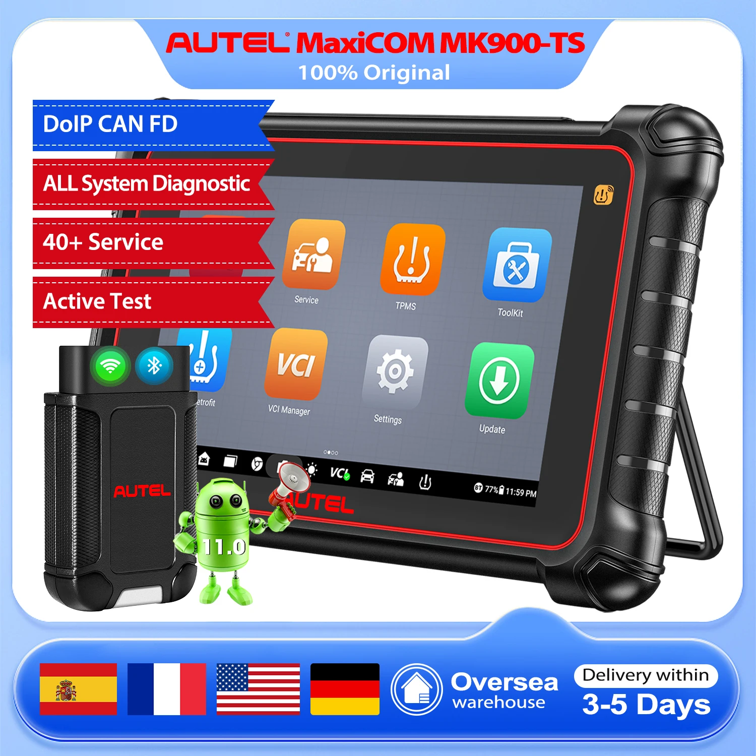 Autel MaxiCOM MK900-TS Diagnostic Scanner TPMS Wireless Scan Tool with DoIP / CAN FD, Bi-directional Control US & EU Warehouse