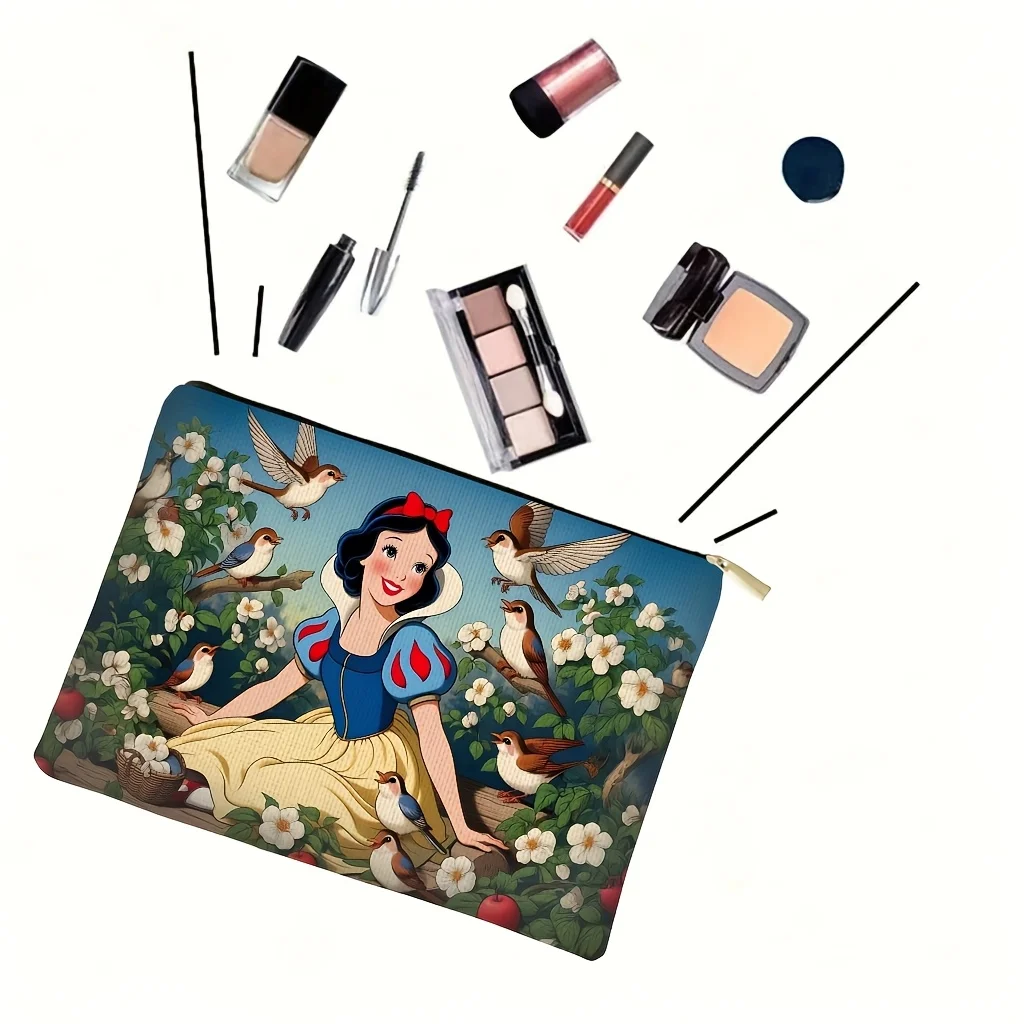 1 trousse de maquillage Disney blanche-neige, sac de rangement de bijoux, sac de rangement à fermeture éclair de voyage parfait-cadeau d'anniversaire amusant