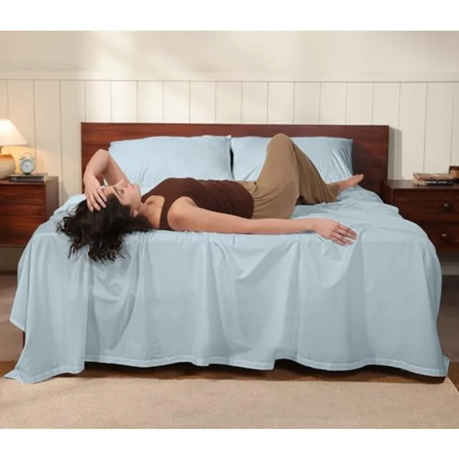 

100% Cotton Percale Sheets Crisp Cooling Summer Bed Sheets for Hot Sleepers, Deep Pocket 12", Soft Peach Finish, Breathable and